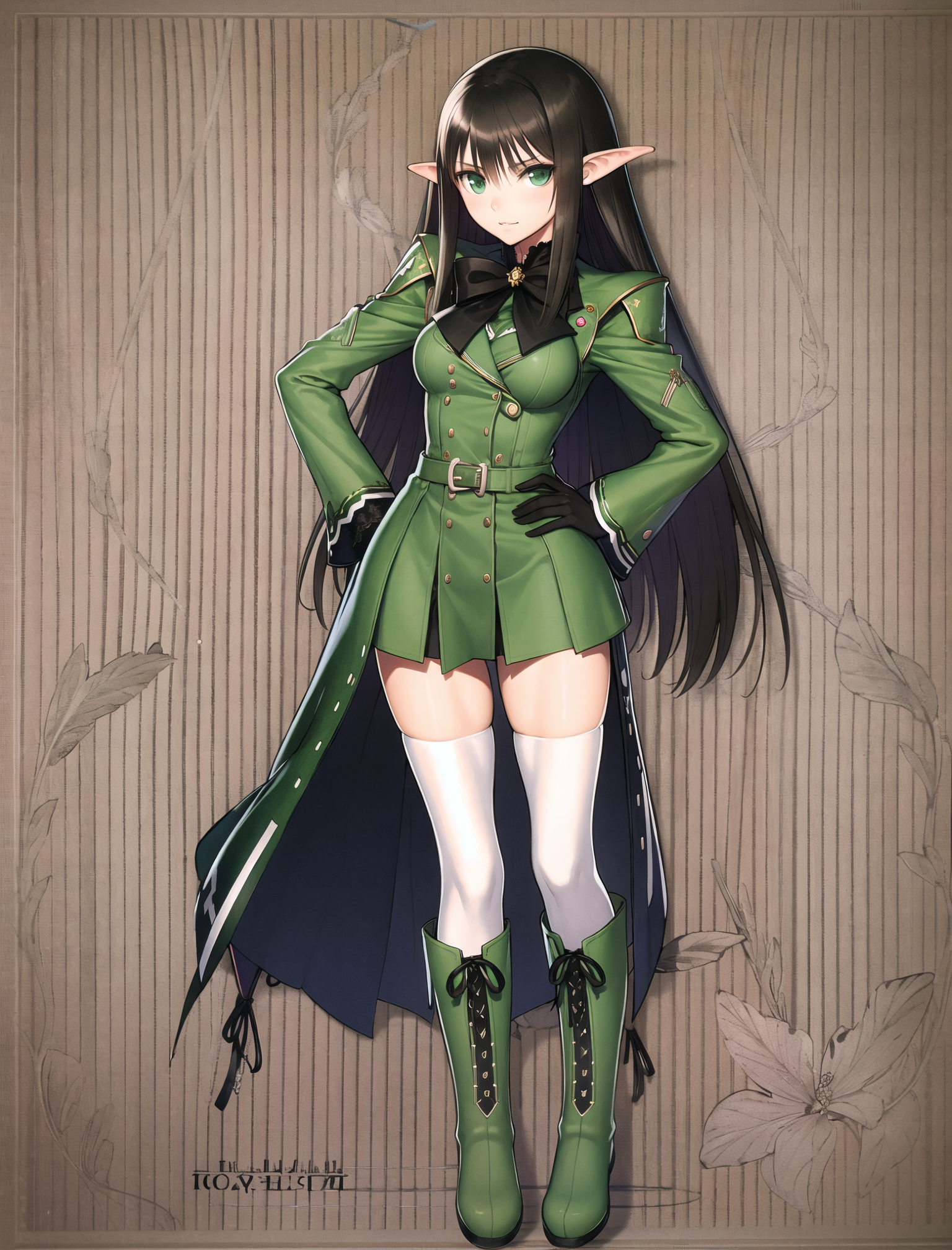 06038-486343028-tony,1girl, solo, thighhighs, pointy ears, black boots, long hair, black hair, gloves, brown hair, green skirt, zettai ryouiki,.png